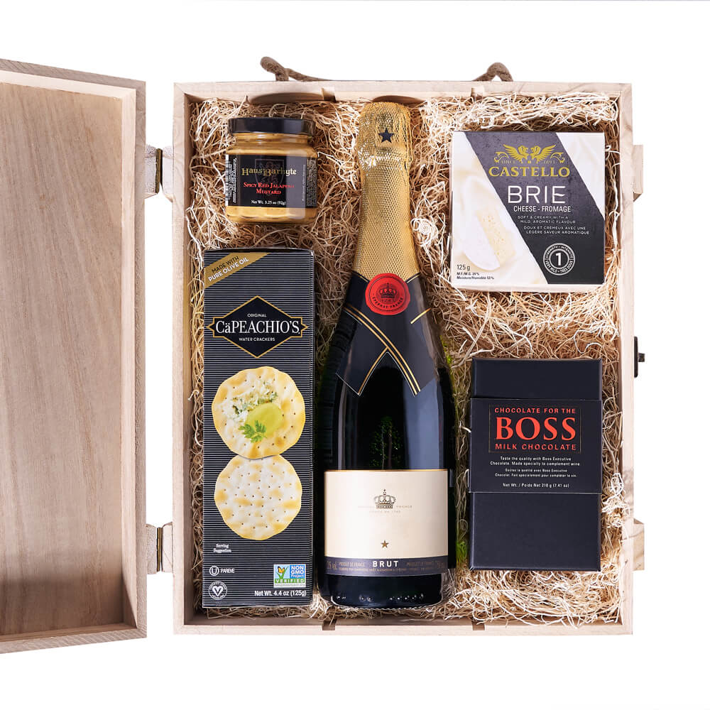 Champagne &amp; Cheese Gift Box, champagne gift, champagne, sparkling wine, sparkling wine gift, gourmet gift, gourmet, cheese gift, cheese