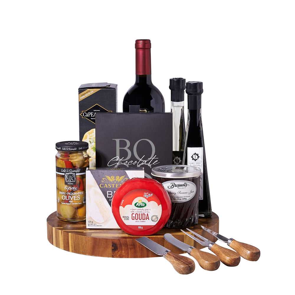 Cheese &amp; Wine Gourmet Gift Board, wine gift, wine, gourmet gift, gourmet, cheeseboard gift, cheeseboard, cheese board
