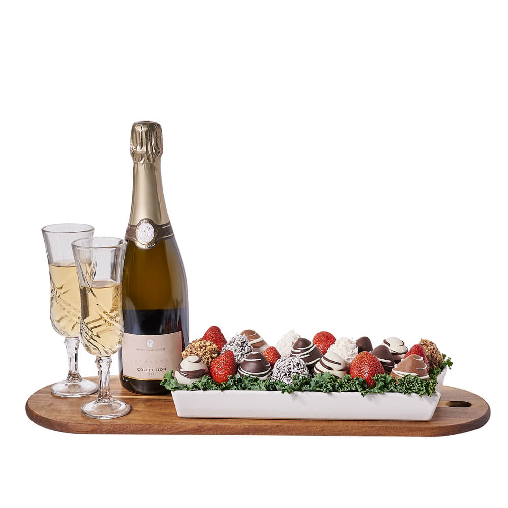 Chocolate Strawberries &amp; Champagne for Two, champagne gift, champagne, sparkling wine gift, sparkling wine, chocolate covered strawberry gift, chocolate covered strawberry, fruit gift, fruit