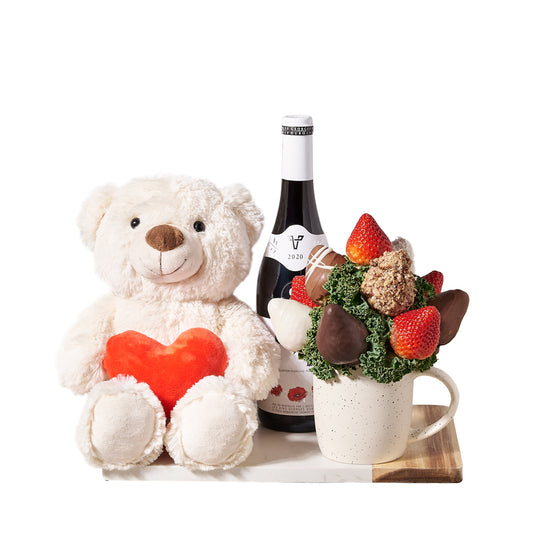 The Chocolate Dipped Strawberry Mug & Wine Gift Set, wine gift, wine, chocolate covered strawberries, chocolate dipped strawberries, fruit, fruit gift