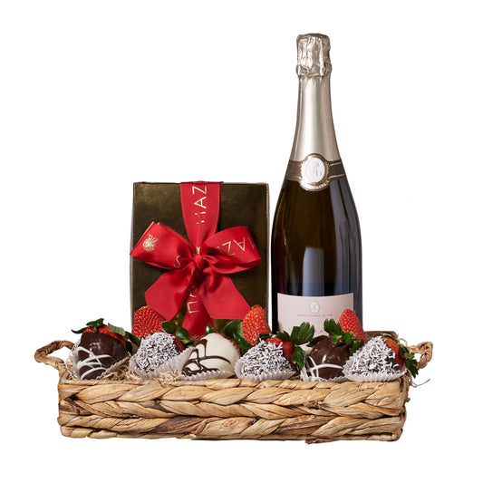 Chocolate Dipped Strawberries & Champagne, gourmet gift, gourmet, chocolate covered strawberries, chocolate dipped strawberries, sparkling wine, sparkling wine gift, champagne gift, champagne