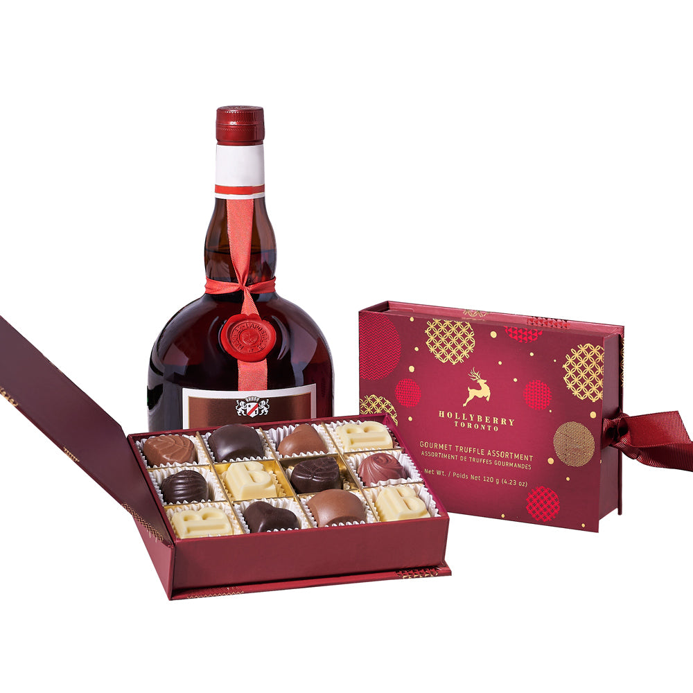 Indulgent Liquor &amp; Chocolate Holiday Gift, Christmas Gift Baskets, Liquor Gift Baskets, Gourmet Gift Baskets, Chocolate Gift Baskets, Chocolate Truffles, Liquor, Xmas Gifts, Canada Delivery